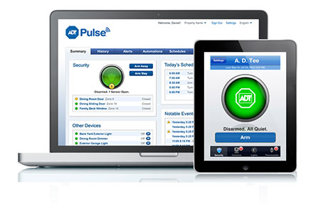 Laptop open showing ADT Pulse security