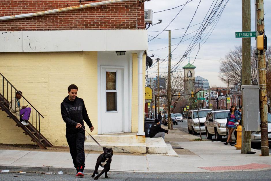 Guy walking dog in Wilmington DE