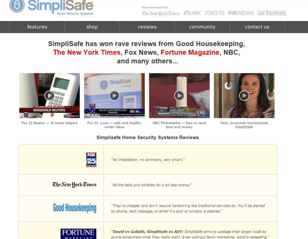 SimpliSafe Website Screenshot