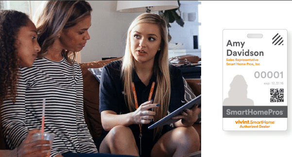 Vivint sales verification badge rep shown talking with customers