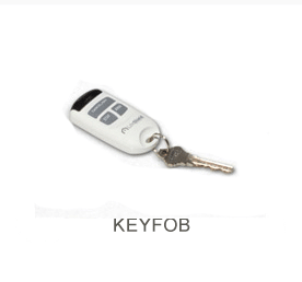 White and gray security remote keyfob.