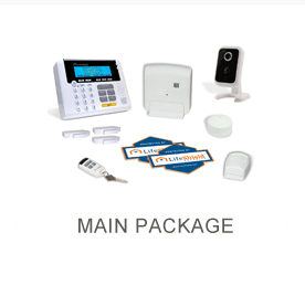 Lifeshields main package with camera, sensors, panel and motion detector.