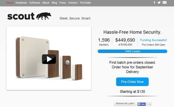 screenshot shown of fundraiser for scout alarm system