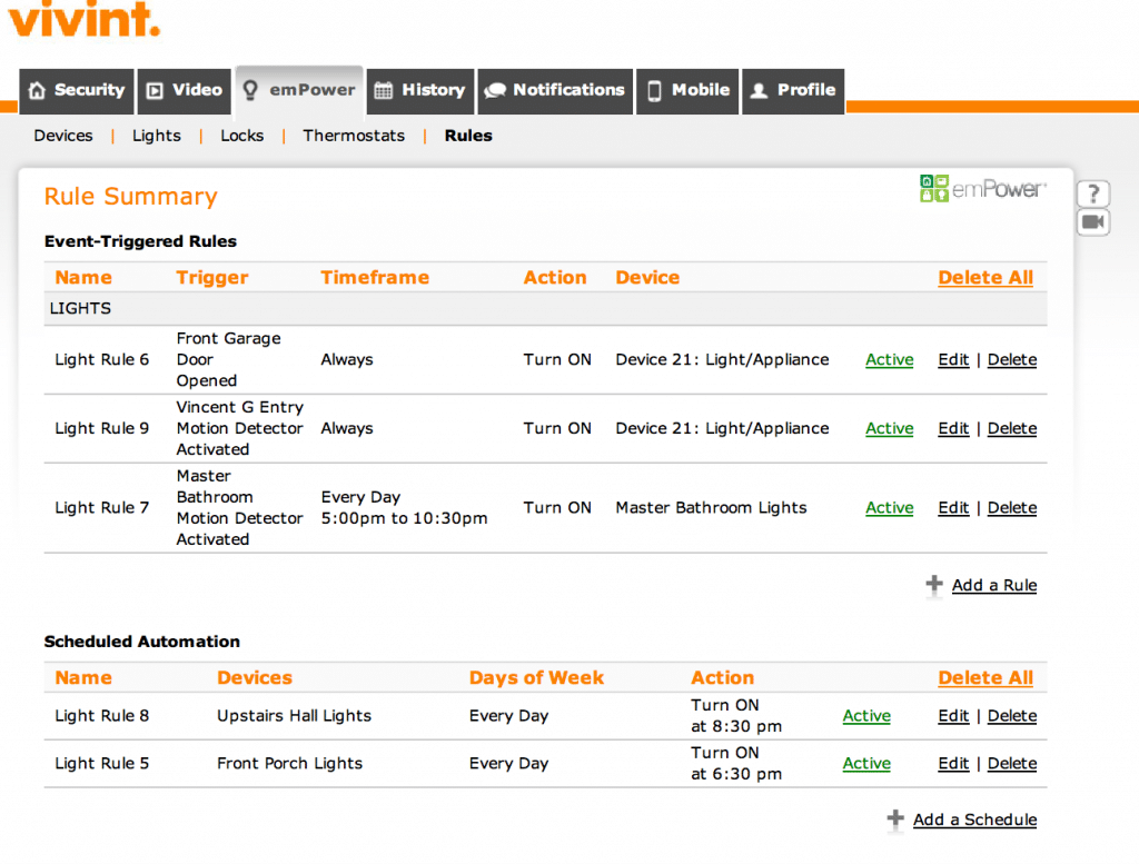 screenshot of vivint account control - Vivint vs ADT