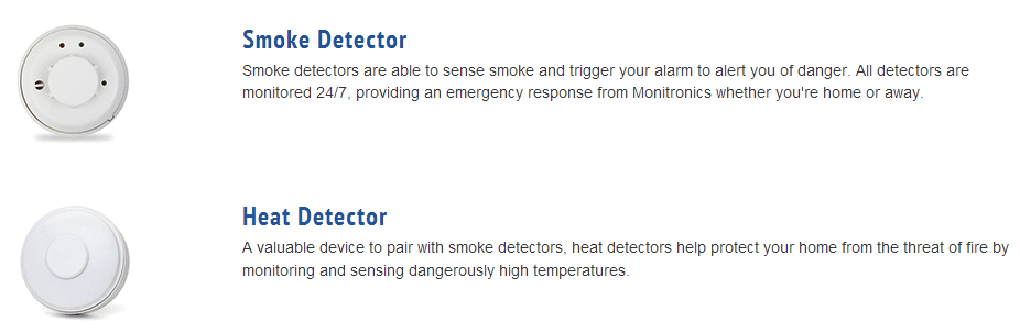 Smoke and Heat Sensors with descriptions