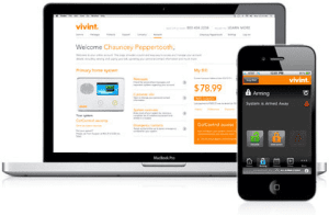 Laptop and iPhone displaying Vivints account center control