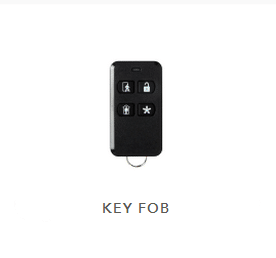 Four button arm and disarm key fob to turn off security system
