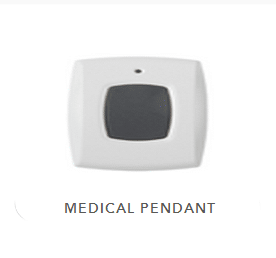 Vivint's one touch medical pendant. White with grey button